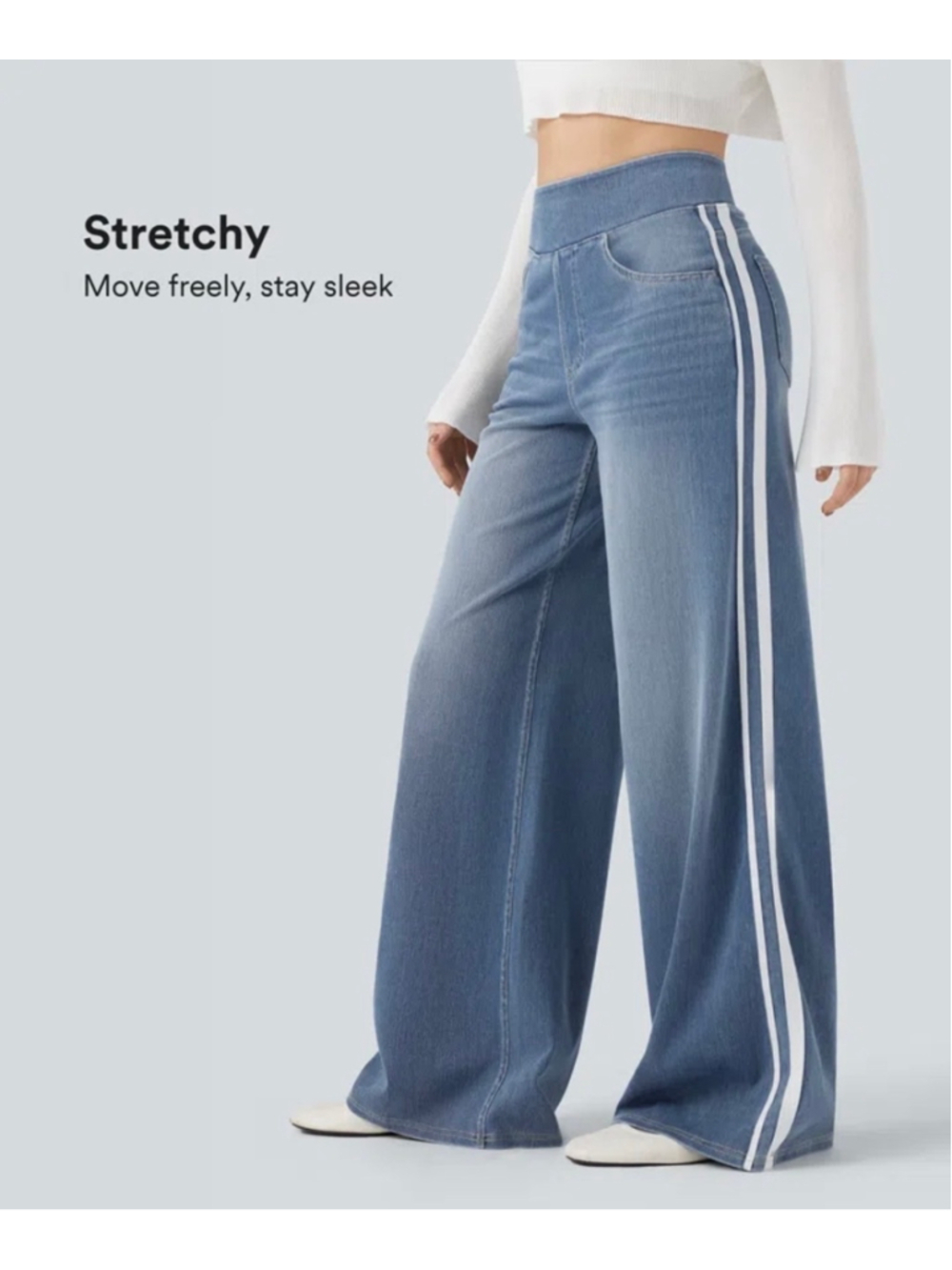 Halara High Waisted Stripe Wide Leg Washed Denim Jeans L NWD READ Y2K Skater
